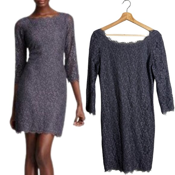 Diane Von Furstenberg DVF Zarita Lace Mini Dress Women's 8 Gray Cocktail Party - Picture 2 of 15